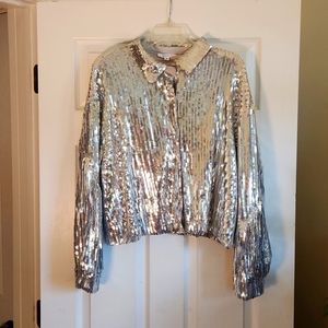 Silver sequin tassel jacket | sz L-XL